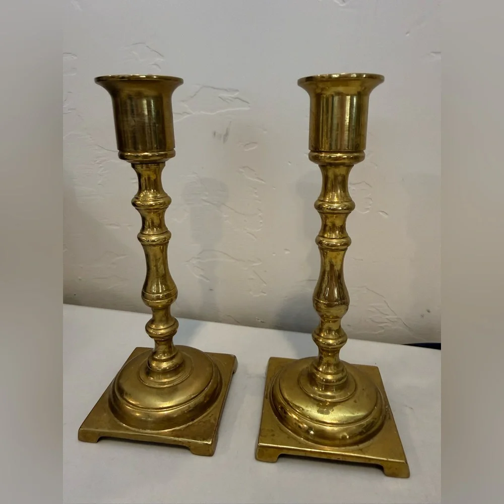 Pair of Vintage‎ Brass Candle Sticks Taper Holders 7